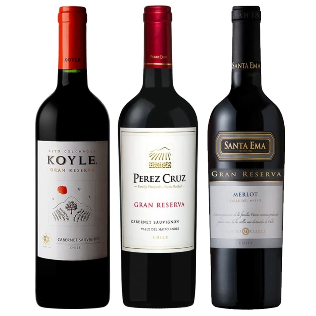 CYBER WINE PACK Nº13: 1x Vino Koyle Gran Reserva Cabernet Sauvignon 750cc + 1x Vino Perez Cruz Gran Reserva Cabernet Sauvignon 750cc + 1x Vino Santa Ema Gran Reserva Merlot 750cc_1