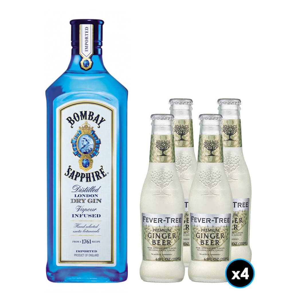 PACK BOMBAY FEVER TREE N°1: 1x Gin Bombay Sapphire 750cc 40º alc. + 4x Fever Tree Ginger Beer 200cc_1