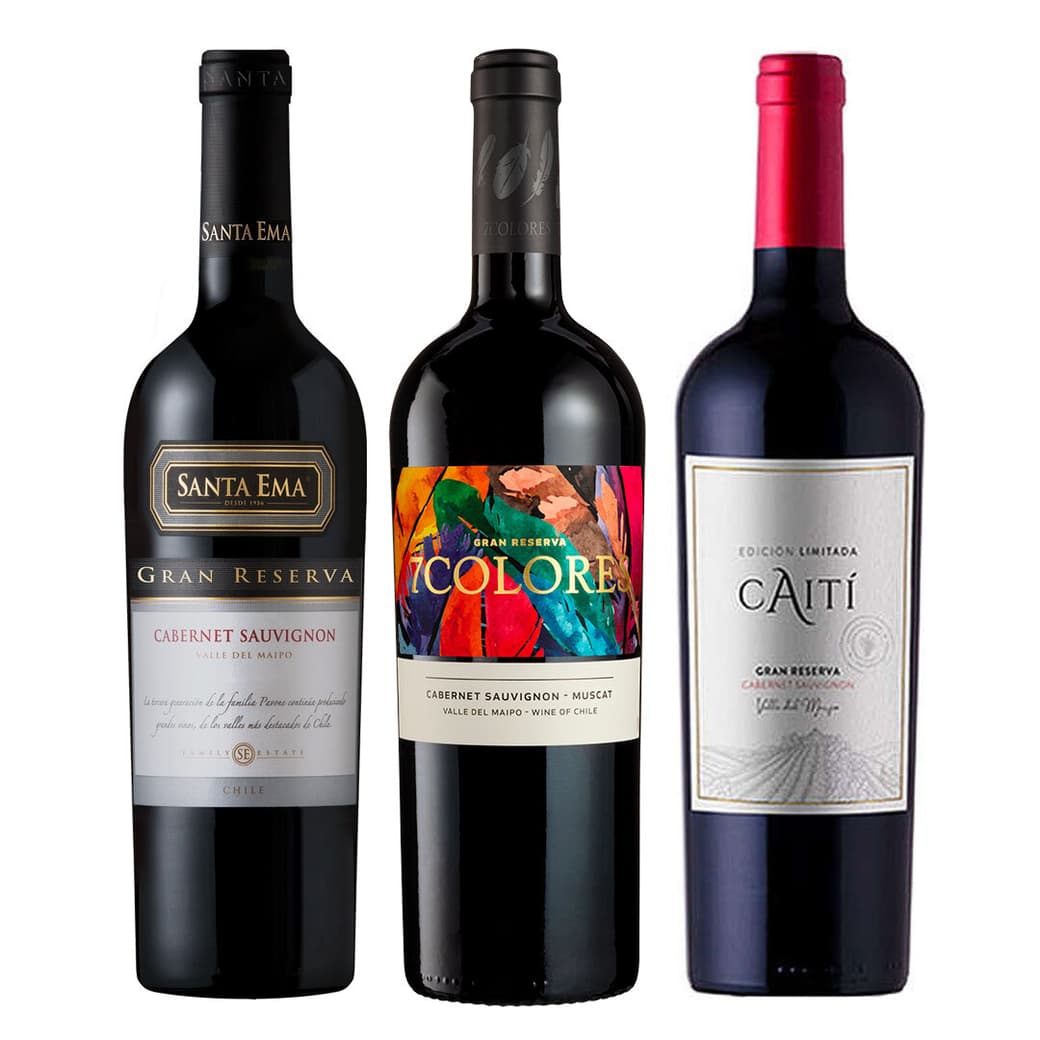 PACK TRIO CABERNET SAUVIGNON GR: Vino 7 Colores GR CS + Vino Caiti GR CS + Vino Santa Ema GR CS_1