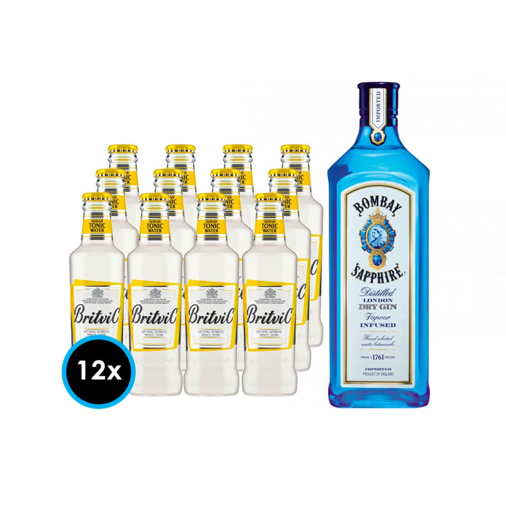 PACK BOMBAY BRITVIC (Agua Tónica): 12x Agua Tónica Britvic 200cc + Gin Bombay Sapphire 750cc 40°alc_1