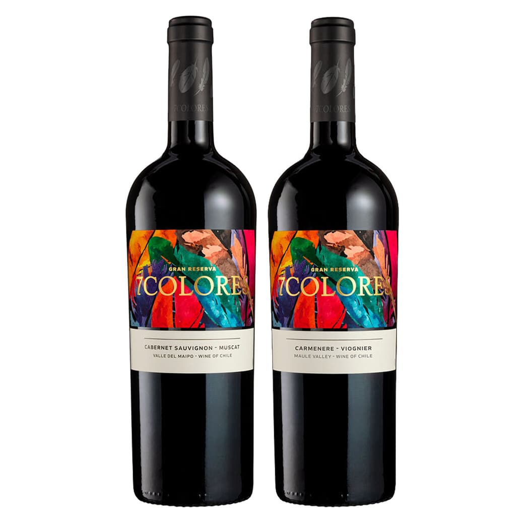PACK 7 COLORES N°3: Vino 7 Colores Gran Reserva Carmenere-Viognier 750cc  + Vino 7 Colores Gran Reserva Cabernet Sauvignon 750cc_1