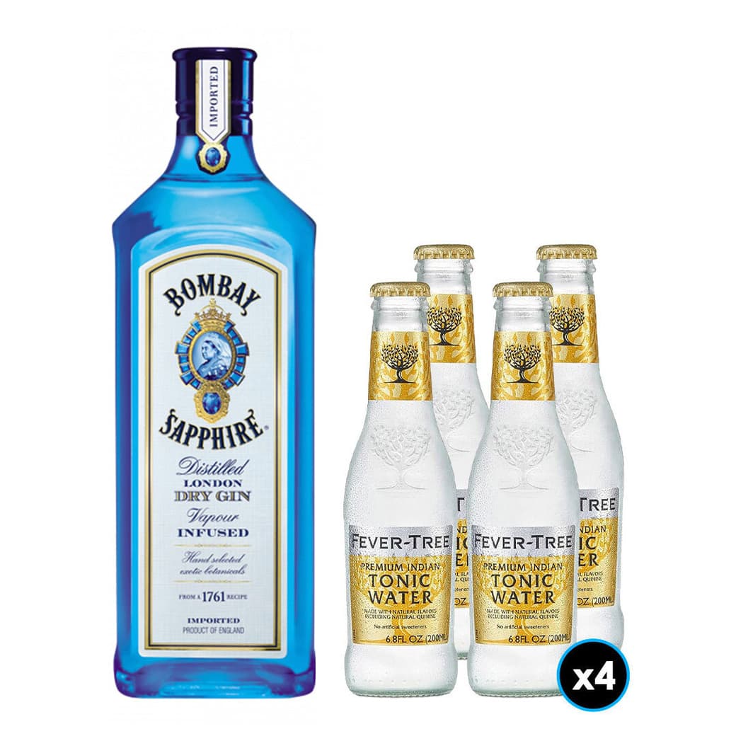 PACK BOMBAY FEVER TREE N°3: 1x Gin Bombay Sapphire 750cc 40º alc. + 4x Tónica Fever Tree Indian 200cc_1