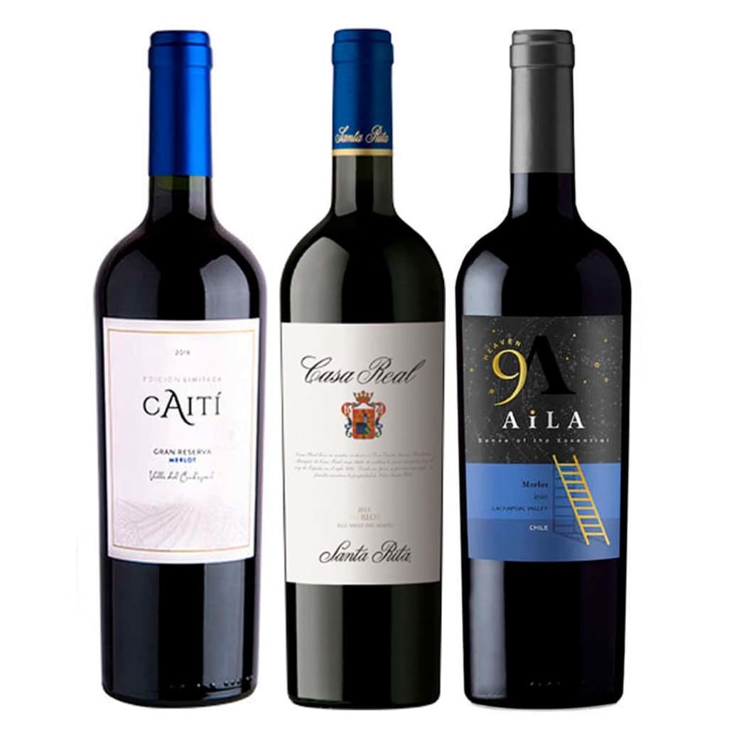 PACK VINOS MERLOT: 1x Vino Caiti Gran Reserva Merlot 750cc + 1x Vino Casa Real Merlot 750cc + 1x Vino Aila Heaven Gran Reserva Merlot 750cc_1