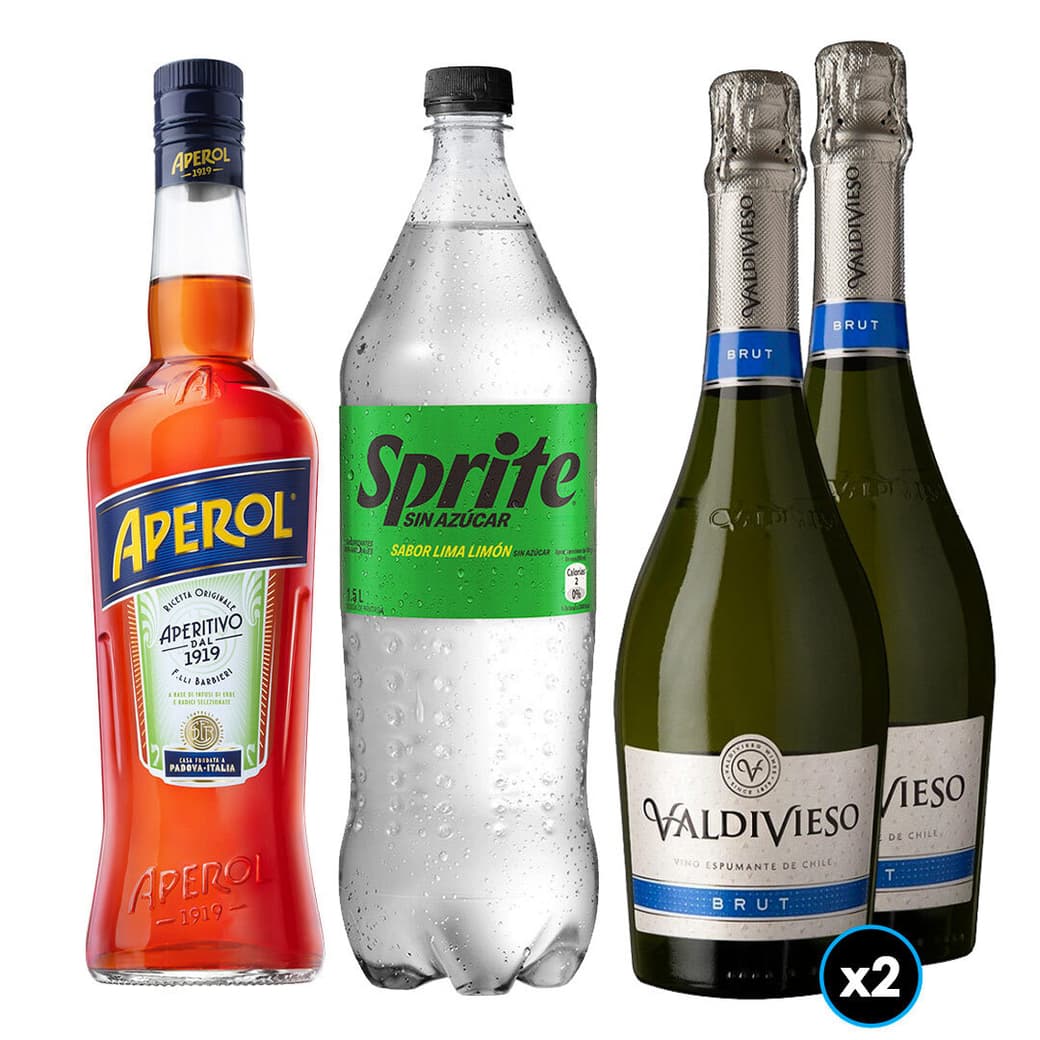 PACK SPRITZ PERFECTO N°2: 1x Licor Aperitivo Aperol 750cc + 1x Bebida Sprite Sin Azúcar 1.5 Litros+ 2x Espumantes Valdivieso Brut 750cc_1