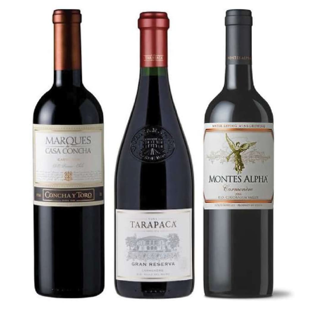 PACK VINOS GRAN RESERVA Nº2 (Carmenere): Marques Carmenere + Tarapaca Gran Reserva Carmenere + Montes Alpha Carmenere_1