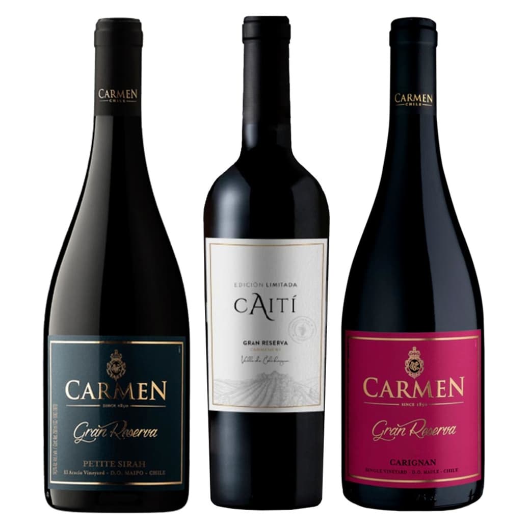 1x Vino Carmen Gran Reserva Petite Syrah 750cc + 1x Vino Caiti Gran Reserva Carmenere 750cc + 1x Vino Carmen Gran Reserva Carignan 750cc_1