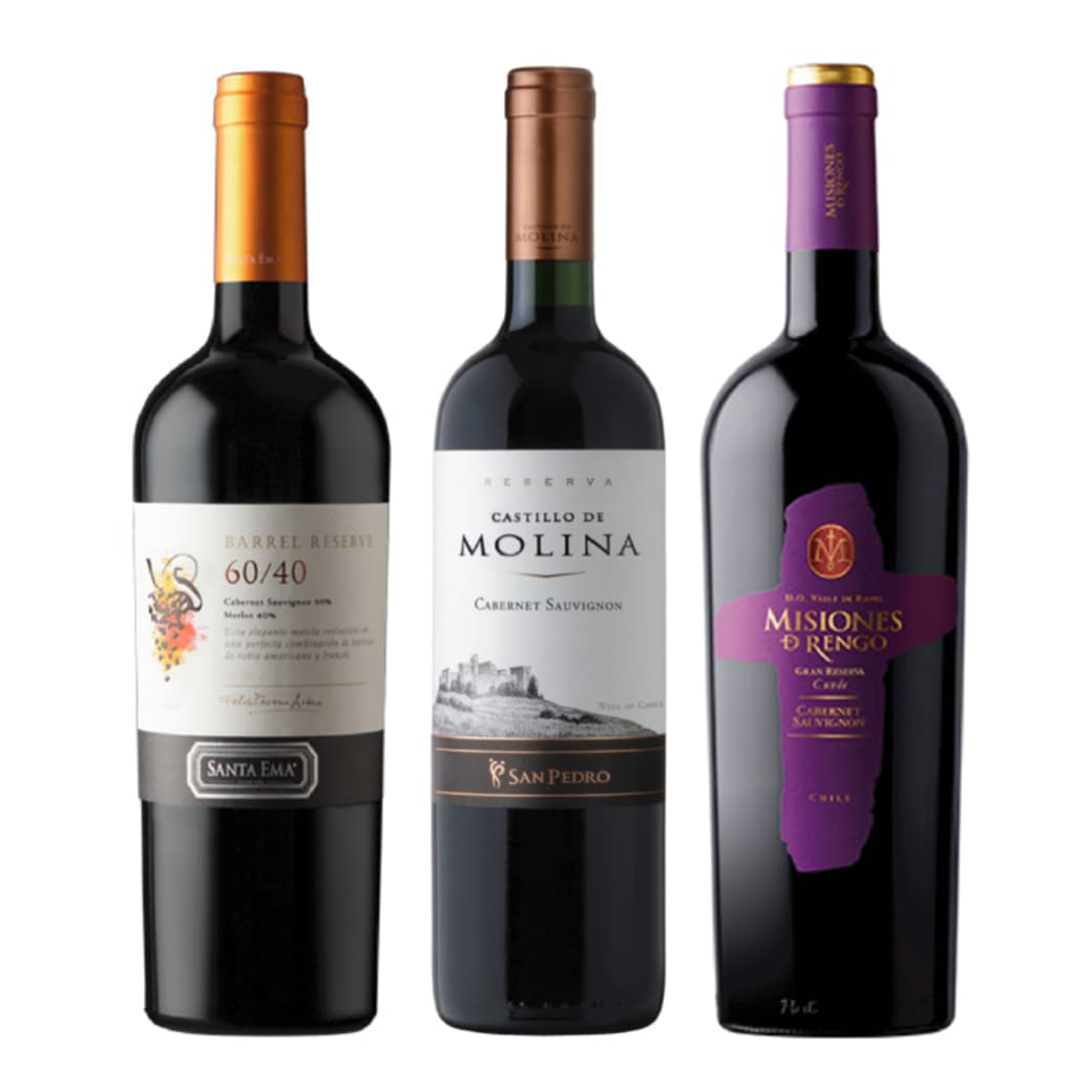 PACK RESERVA Nº1 (Cabernet): Vino Santa Ema Barrel Reserve Cabernet Sauvignon / Merlot 750cc + Vino Castillo de Molina Cabernet Sauvignon 750cc + Vino Misiones de Rengo Reserva Cuvee Cabernet Sauvignon 750cc_1