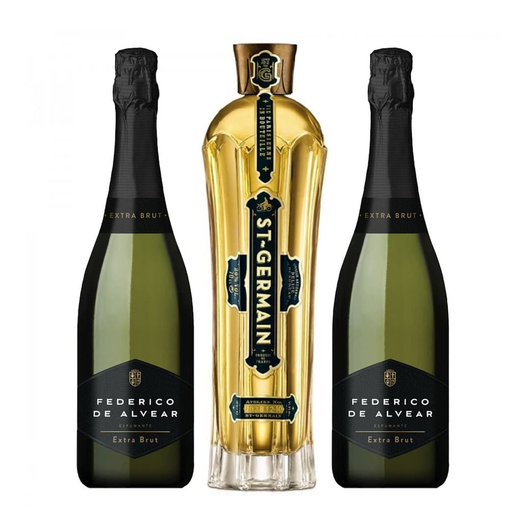 PACK SAINT GERMAIN - FEDERICO ALVEAR: 1x Saint Germain Licor de Flores de Sauco 750cc + 2x Espumante Federico de Alvear Extra Brut 750cc_1