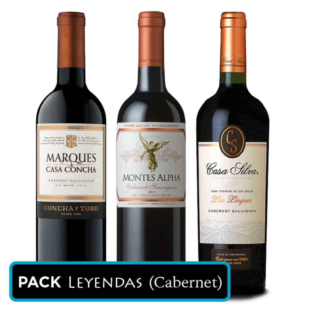 PACK LEYENDAS (Cabernet): Vino Marques de Casa Concha Cabernet Sauvignon 750cc + Vino Montes Alpha Cabernet Sauvignon 750cc + Vino Casa Silva Gran Terroir Cabernet Sauvignon 750cc_1