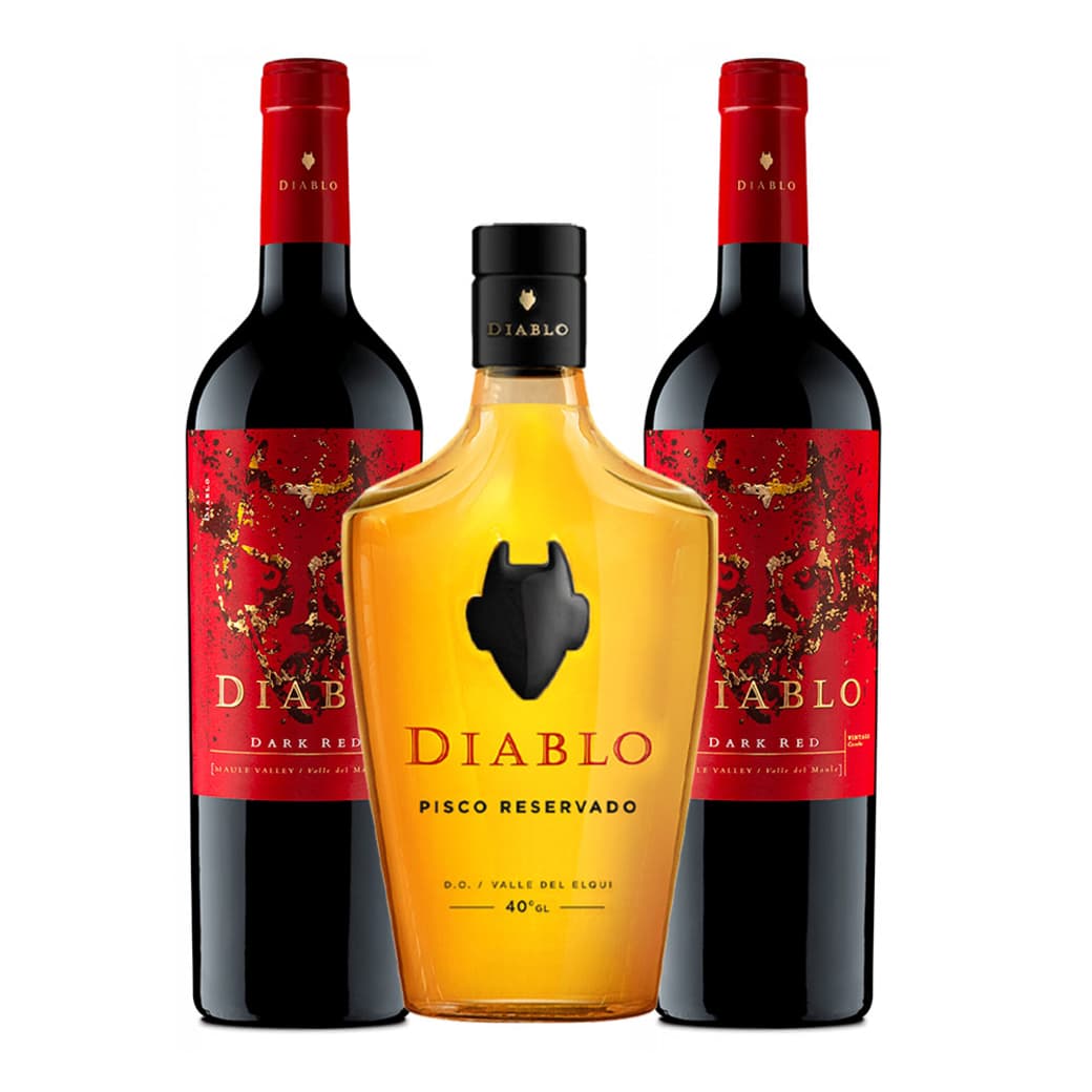 2x Vino Diablo Dark Red 750cc + 1x Pisco Diablo Reservado 700cc 40º alc._1