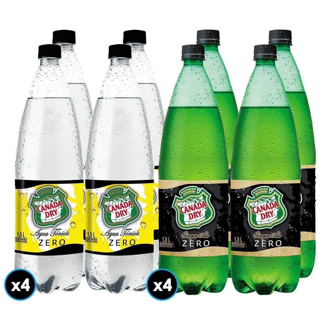 PACK MIX CANADA DRY N°2: 4x Bebida Canada Dry Tónica Zero 1,5lt + 4x Bebida Canada Dry Ginger Ale Zero 1,5lt_1