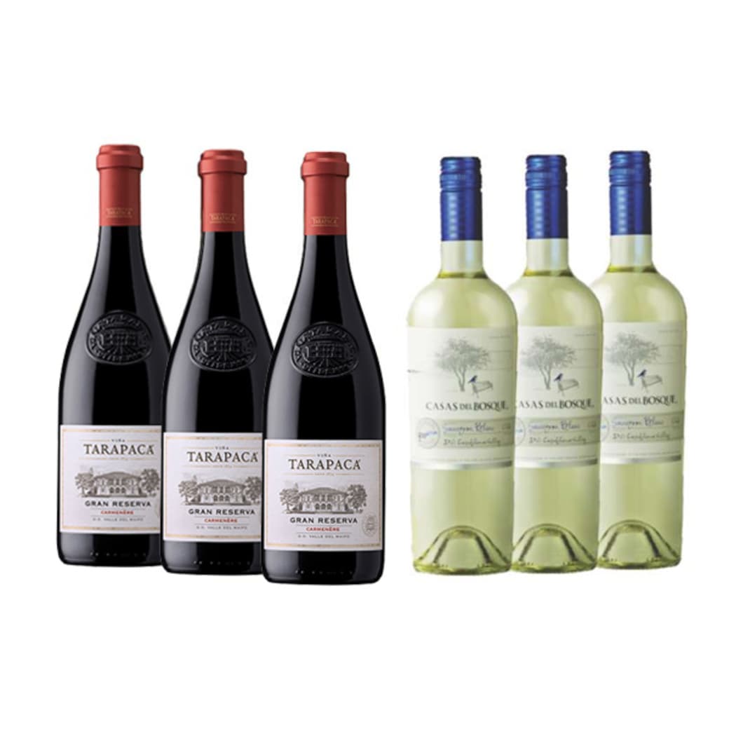 PACK VINOS MIX Nº2: 3x Vino Tarapacá Gran Reserva Carmenere 750cc + 3x Vino Casas del Bosque Reserva Sauvignon Blanc 750cc_1