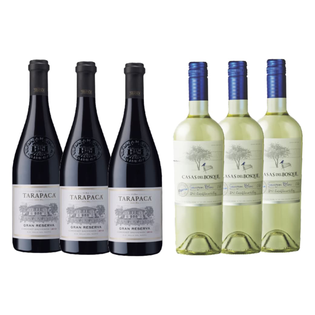 PACK VINOS MIX: 3x Vino Tarapacá Gran Reserva Cabernet Sauvignon 750cc + 3x Vino Casas del Bosque Reserva Sauvignon Blanc 750cc_1