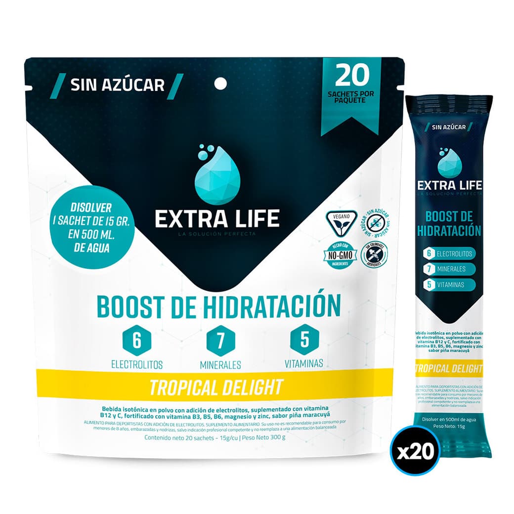 Boost de Hidratación Extra Life Tropical Delight (20 Unidades) _1