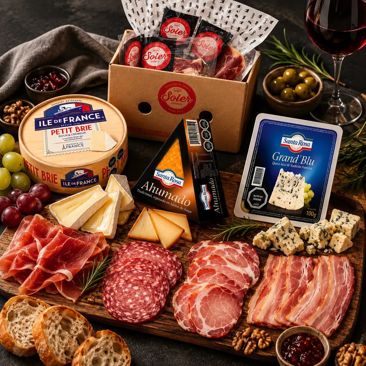 PACK SOLER - SANTA ROSA N°1: 1x Caja Experiencia de Charcutería Soler + 1x Queso Ahumado Tradición Santa Rosa + 1x Queso Azul Cuña Santa Rosa + 1x Queso Petit Brie Ile de France _2