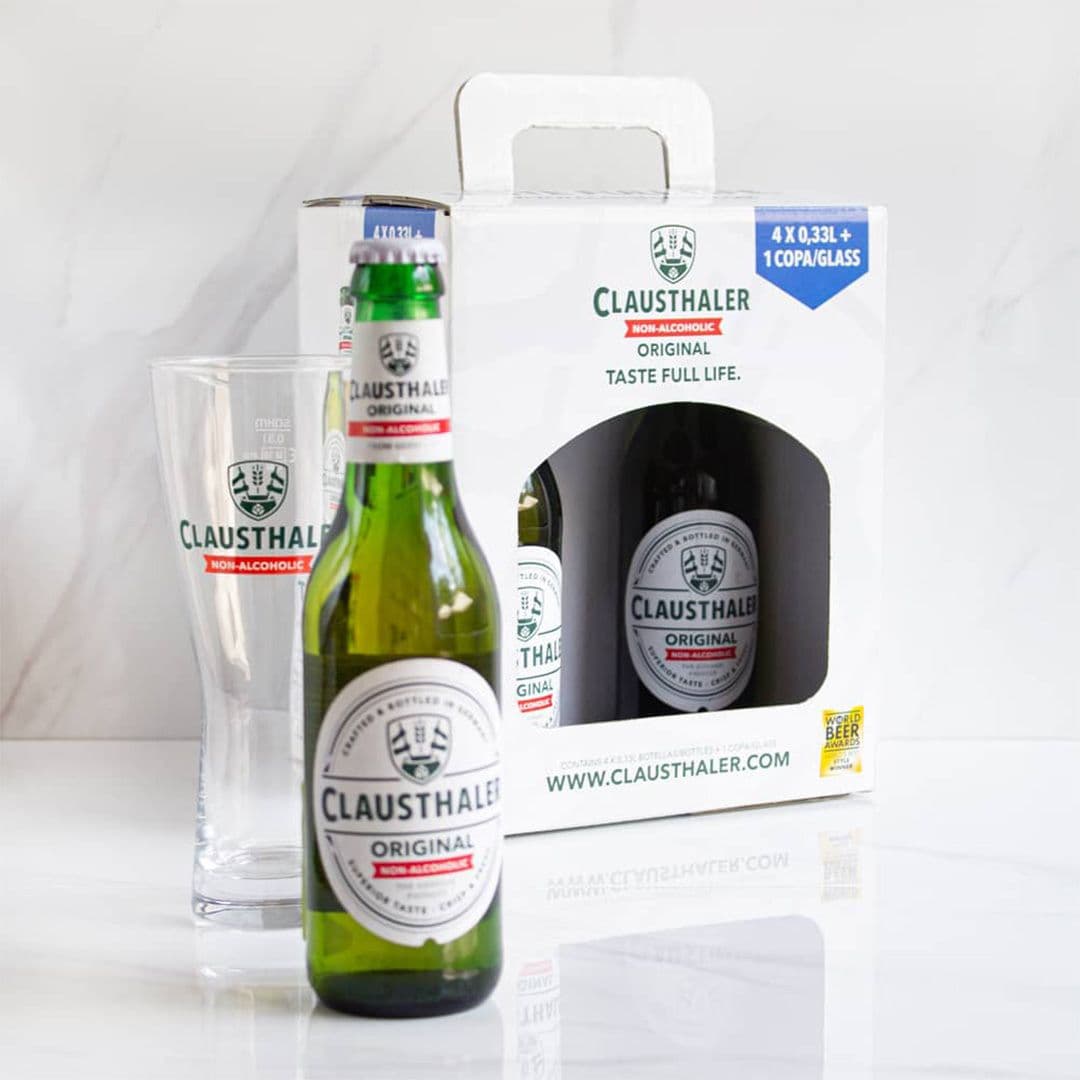 4x Cerveza Clausthaler Sin Alcohol en Botella 330cc + Vaso Schop_2