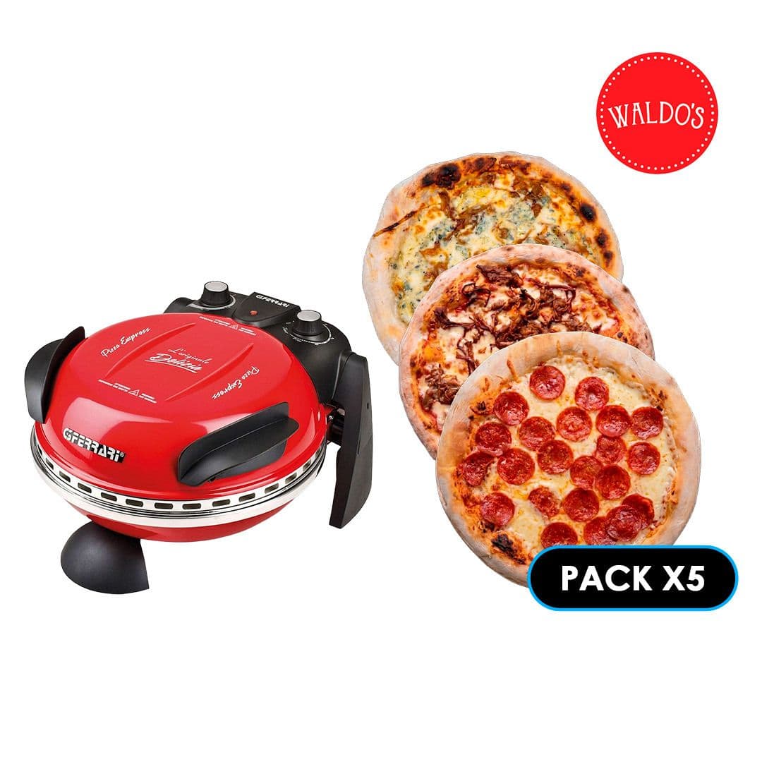 PACK FERRARI - WALDOS: 1x Horno Pizza Ferrari Delizia G3 Rosso + 5x Pizza Congelada Waldos Variedades _1