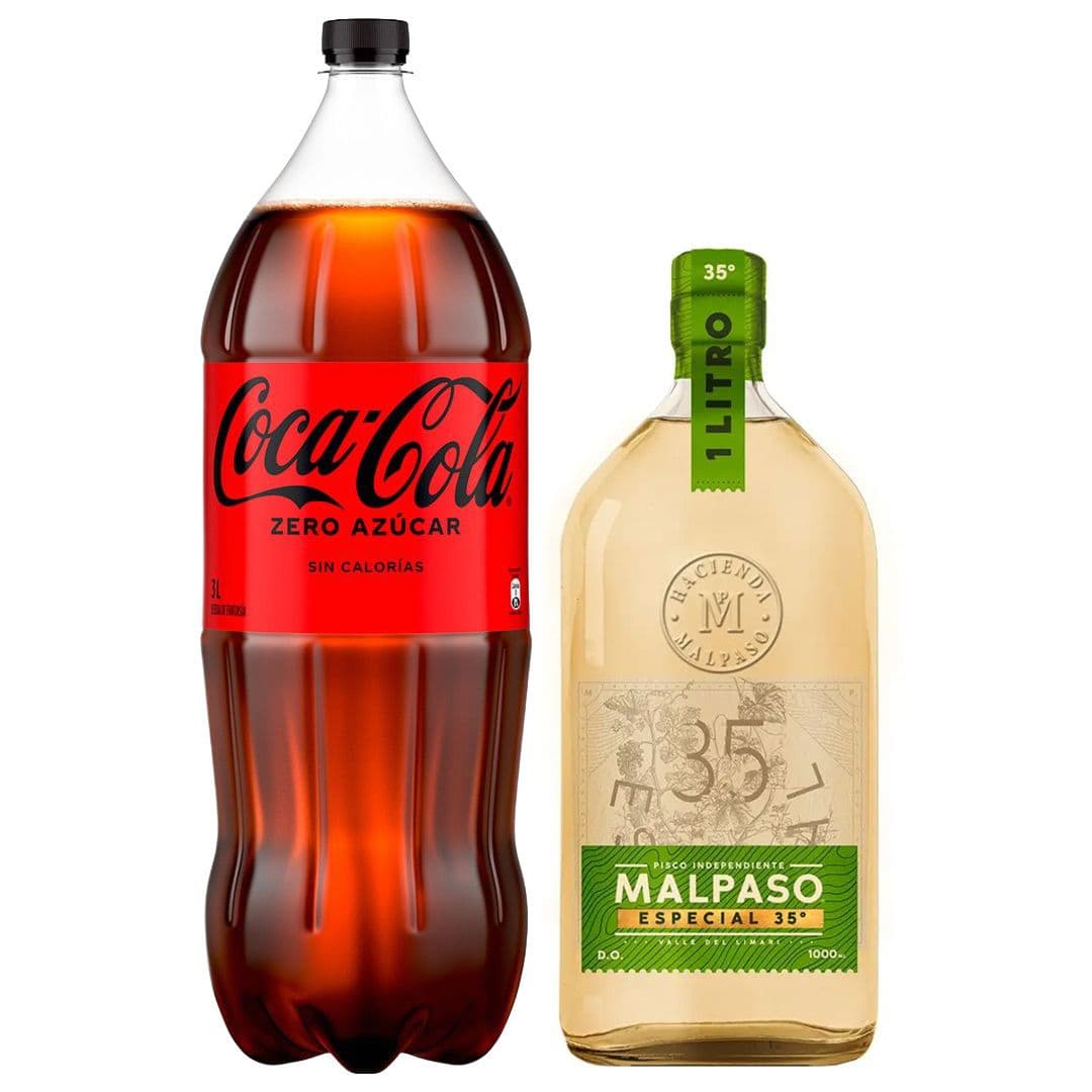 Pack: Pisco MalPaso 1 Litro 35º alc + Bebida Coca-Cola Zero Azúcar 3 L_1