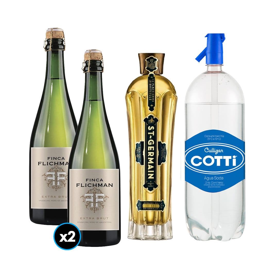 PACK SPRITZ PERFECTO (SAINT GERMAIN - FINCA FLICHMAN): 1x Saint Germain Licor de Flores de Sauco 750cc + 2x Espumante Finca Flichman Extra Brut 750cc + 1x Agua Soda Cotti 2 Litros_1