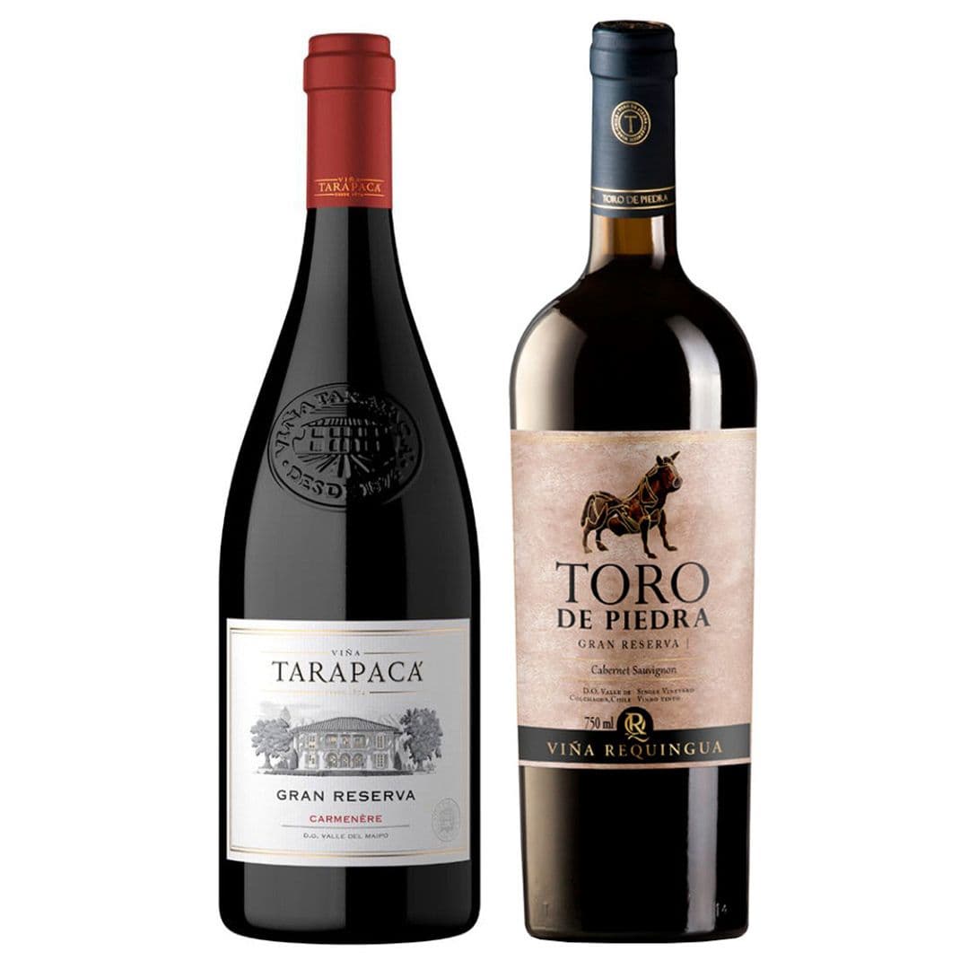 Pack Toro de Piedra + Tarapacá: 1x Vino Toro de Piedra Gran Reserva Cabernet Sauvignon 750cc + 1x Vino Tarapacá Gran Reserva Carmenere 750cc_1
