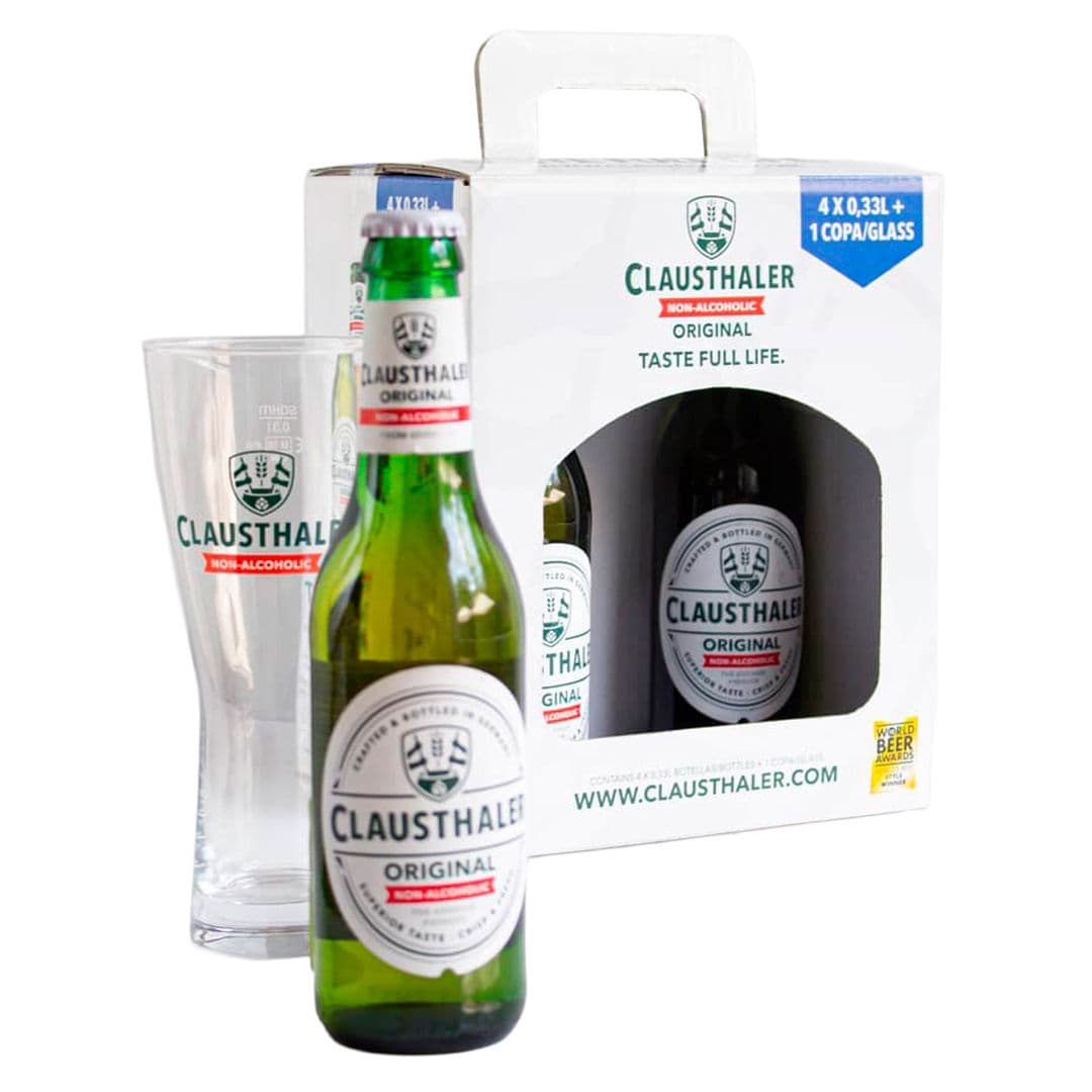 4x Cerveza Clausthaler Sin Alcohol en Botella 330cc + Vaso Schop_1
