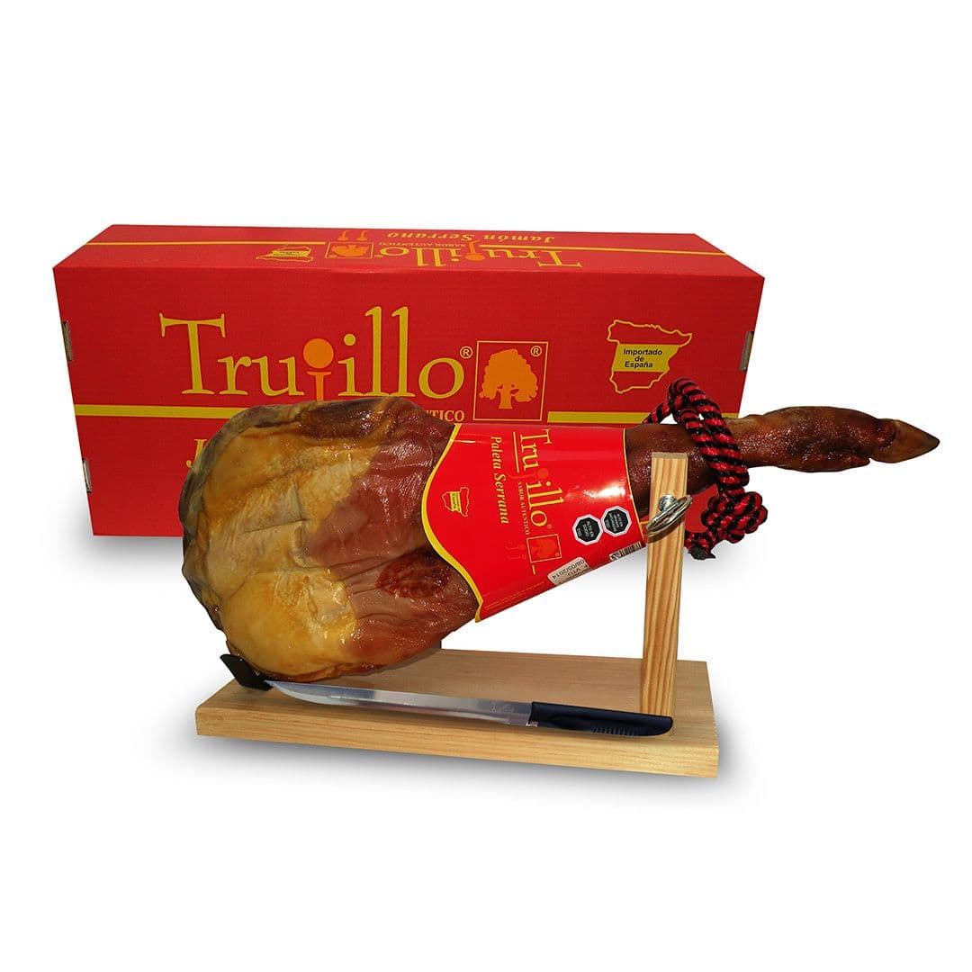 Paleta Jamón Serrano Trujillo Et. Roja con Atril y Cuchillo_1