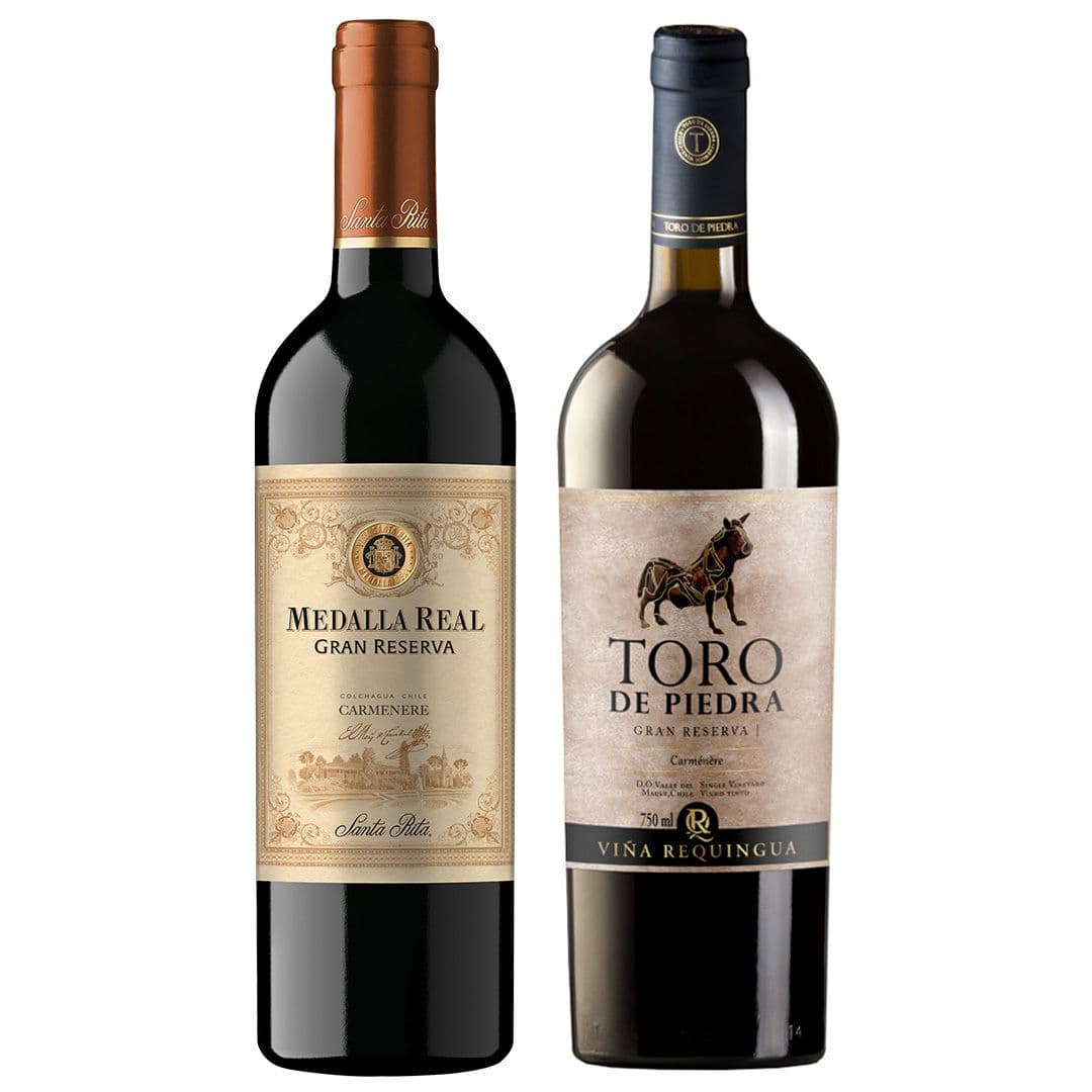 Pack Medalla Real y Toro de Piedra: 1xVino Medalla Real Gran Reserva Carmenere 750cc + 1x Vino Toro de Piedra Gran Reserva Carmenere 750cc_1