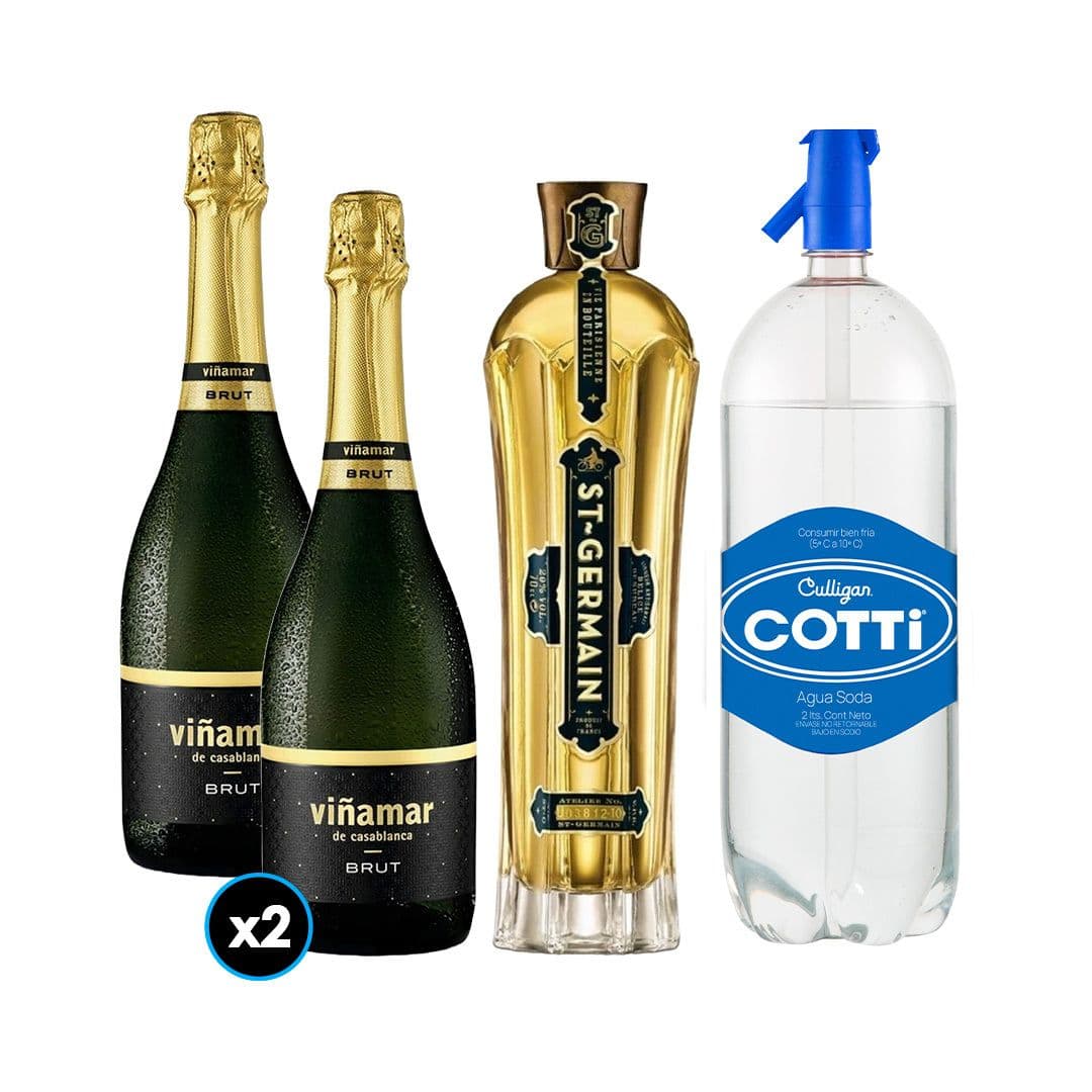 PACK SPRITZ PERFECTO (SAINT GERMAIN - VIÑAMAR): 1x Saint Germain Licor de Flores de Sauco 750cc + 2x Espumante Viñamar Charmat Brut 750cc + 1x Agua Soda Cotti 2 Litros_1