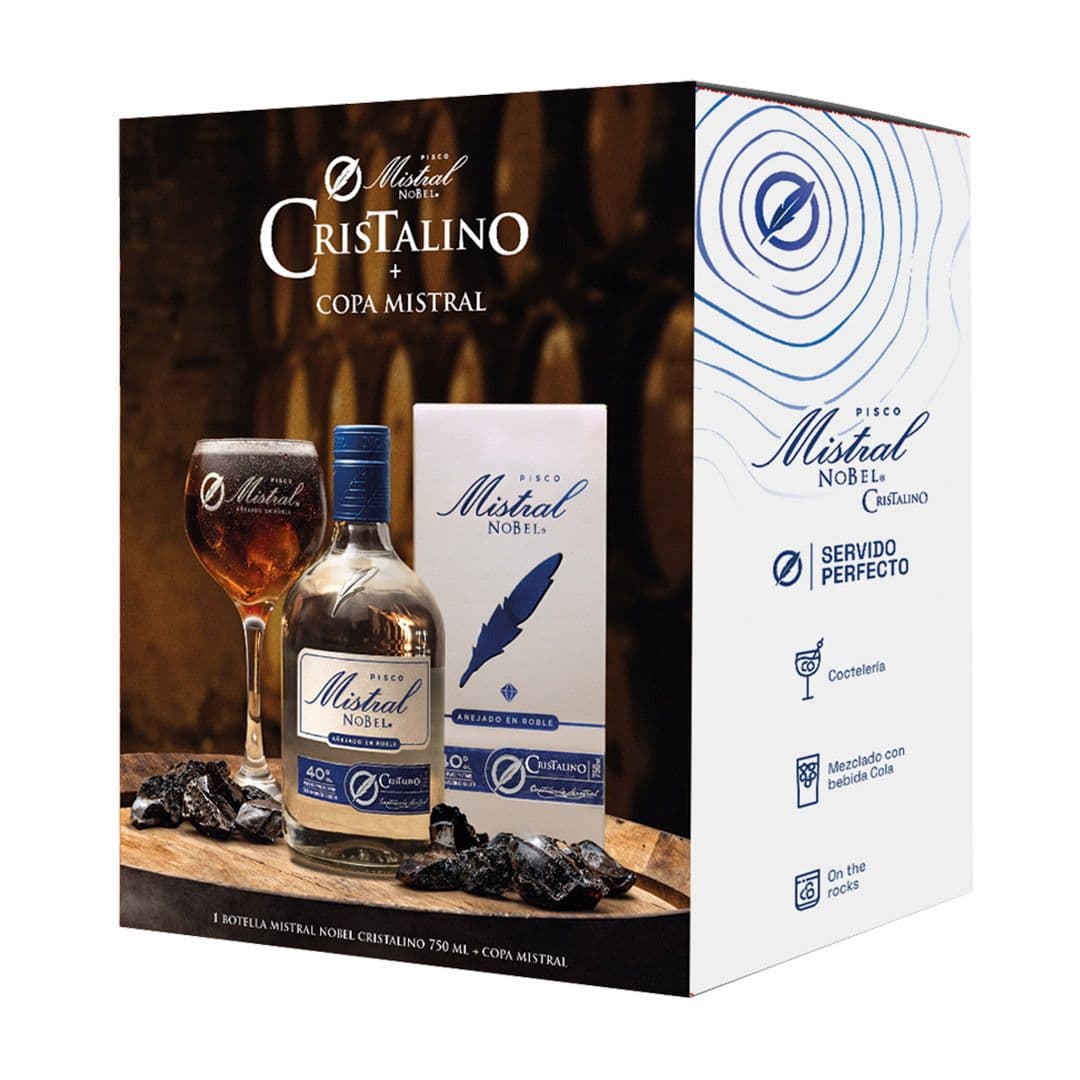 Kit Pisco Mistral Nobel Cristalino 750cc 40° + copa Mistral_1