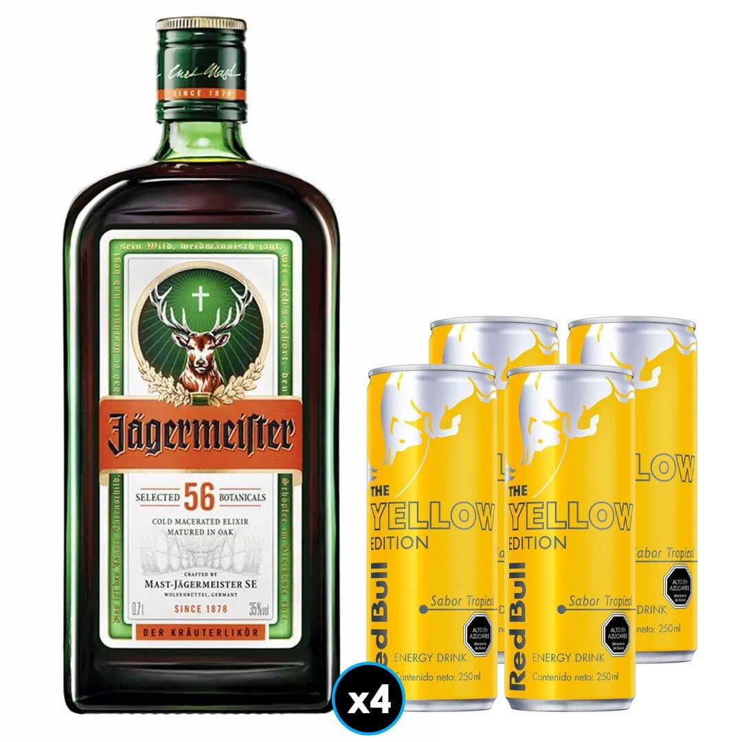 Pack: Licor Jagermeister 700cc 35º alc.+4x Bebida Energética Red Bull Yellow Edition en Lata 250cc_1