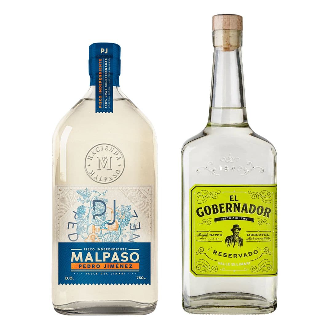 DUO PISCOS TRANSPARENTES N°3: 1x Pisco El Gobernador Reservado 700cc 40º alc. + 1x Pisco MalPaso Pedro Jimenez 750cc 40º alc._1