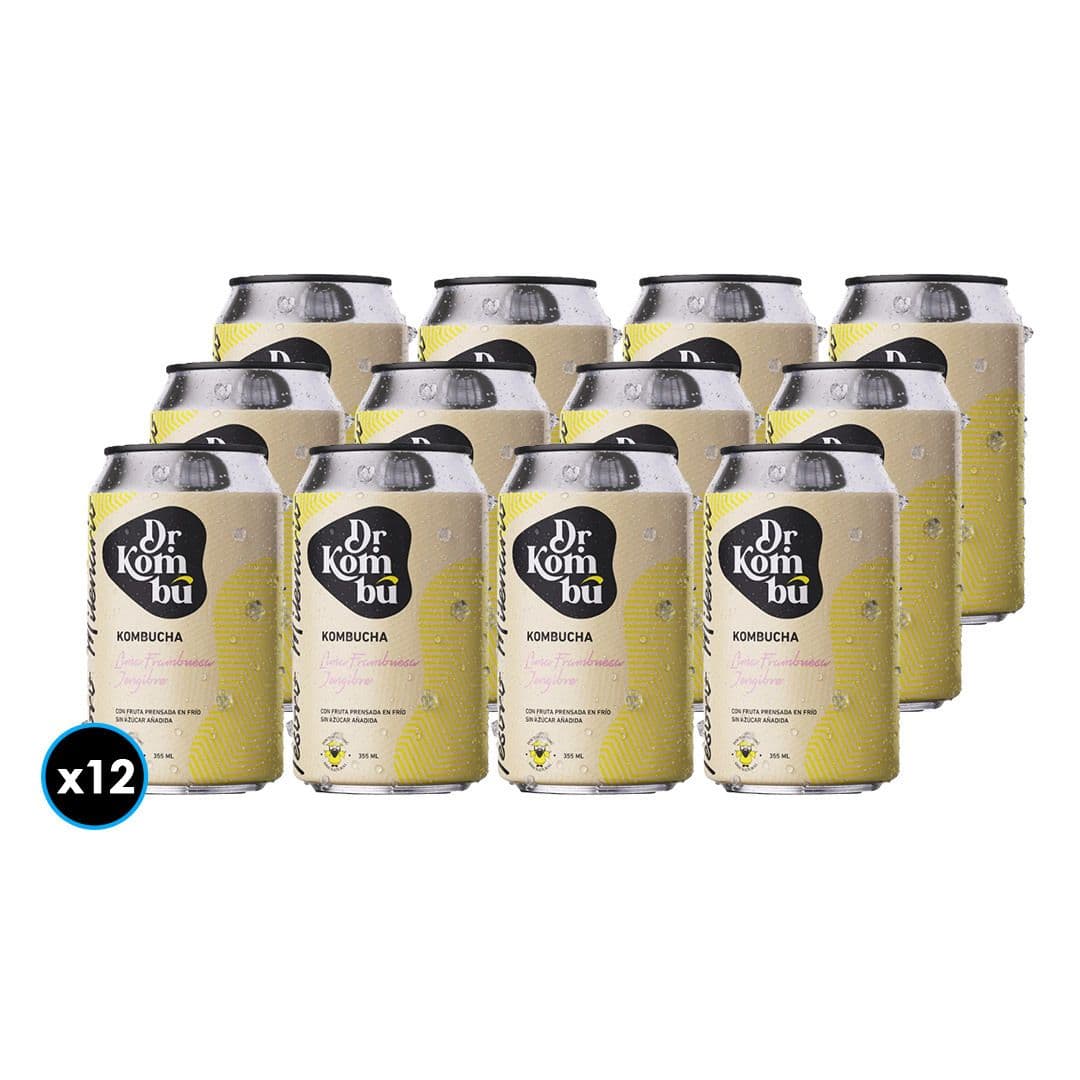 12x Kombucha Dr. Kombu Limón Frambuesa Jengibre Lata 350cc_1