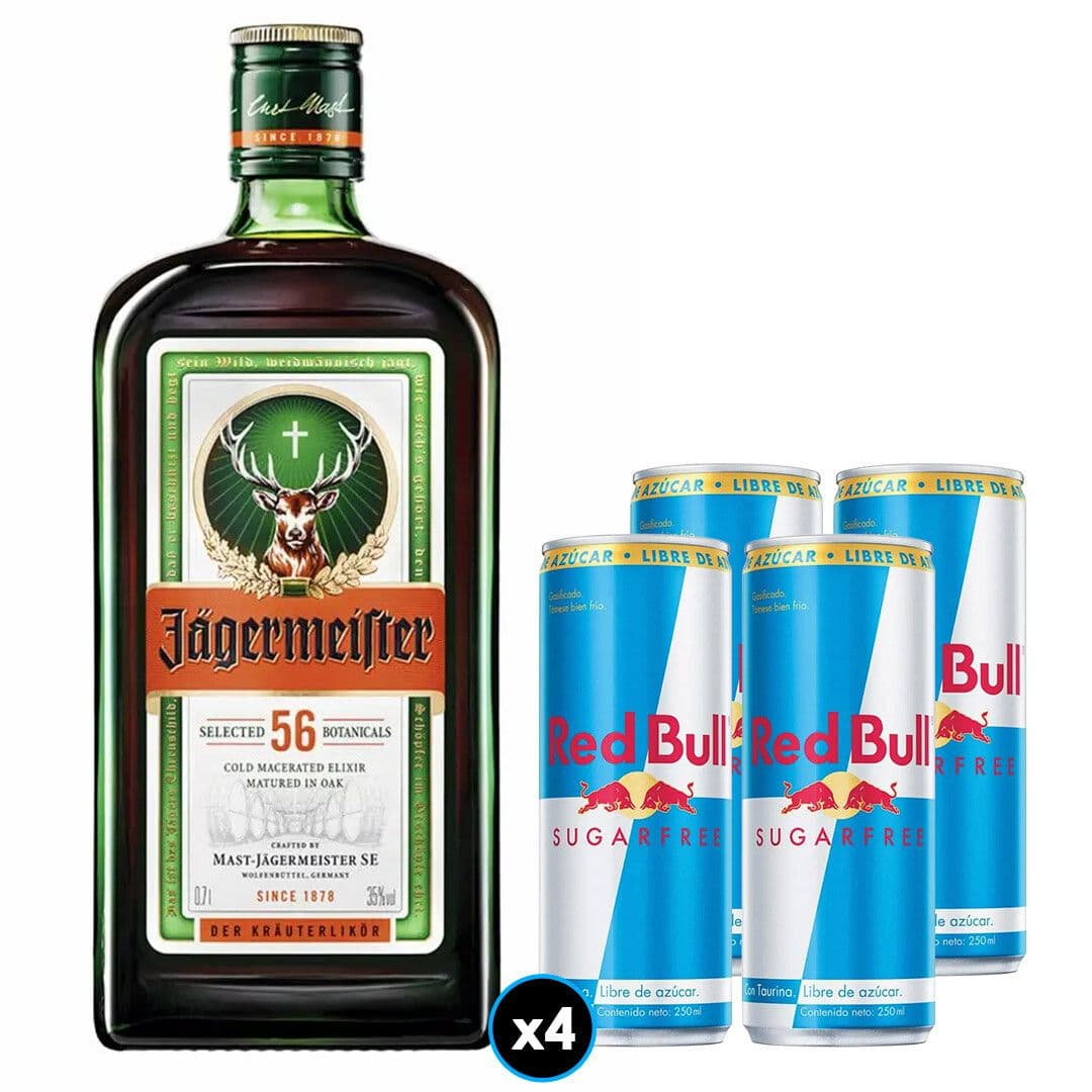 Pack Licor Jagermeister 700cc 35º alc. + 4x Energética Red Bull Sugar Free 250cc_1
