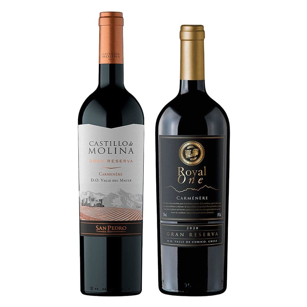 DUO CARMENERE (Gran Reserva) N°2: 1x Vino Castillo de Molina Gran Reserva Carmenere 750cc + 1x Vino Royal One Gran Reserva Carmenere 750cc_1