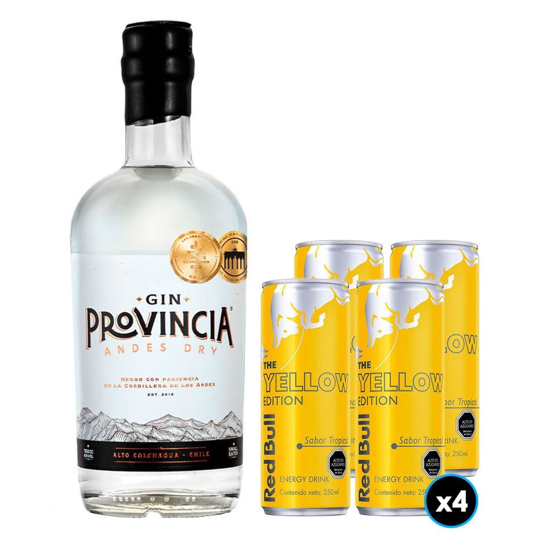 PACK TROPICAL GIN N°1: 1x Gin Provincia - Andes Dry 700cc + 4x Bebida Energética Red Bull Yellow Edition en Lata 250cc_1