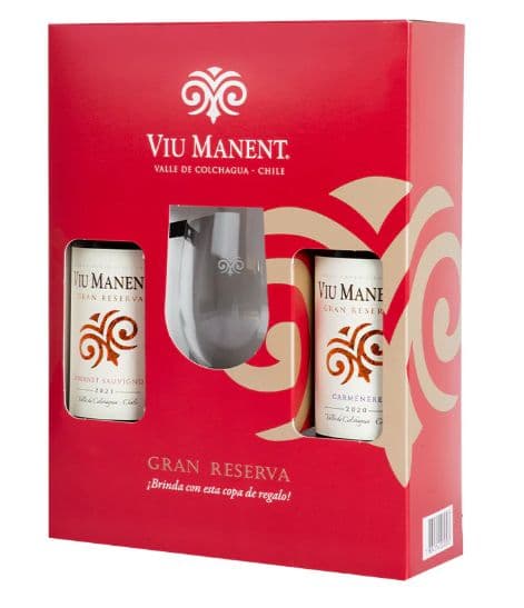 PACK VIU MANENT GR + COPA: 1x Vino Viu Manent Gran Reserva Cabernet Sauvignon 750cc + 1x Vino Viu Manent Gran Reserva Carmenere 750cc + 1x Copa Viu Manent_1