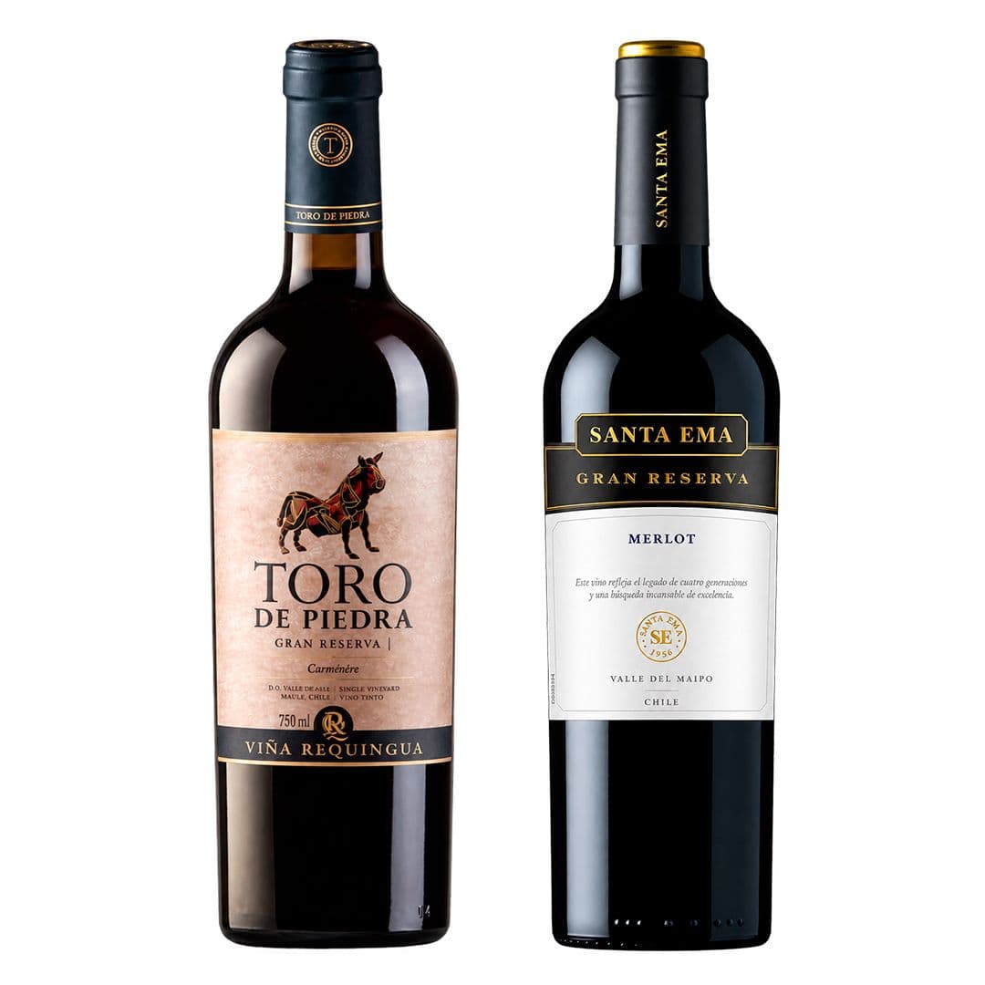 GRAN DUO TORO DE PIEDRA - SANTA EMA: 1x Vino Toro de Piedra Gran Reserva Carmenere 750cc + 1x Vino Santa Ema Gran Reserva Merlot 750cc_1