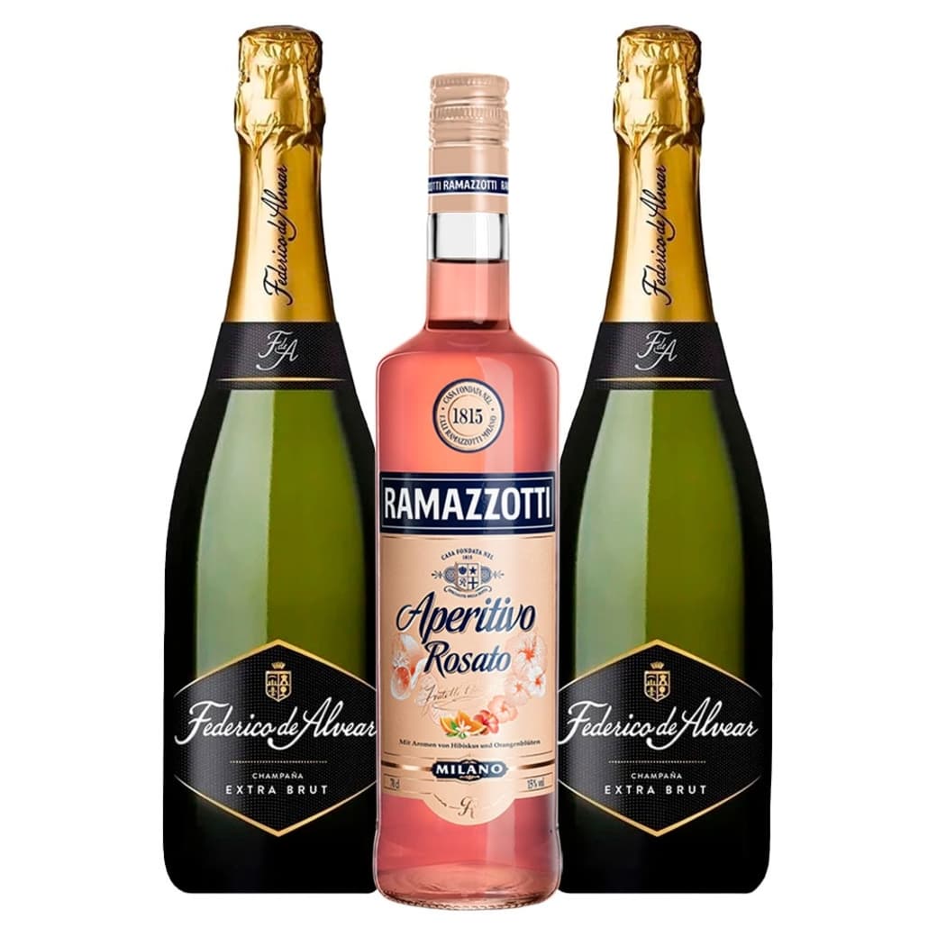 PACK RAMAZZOTTI - FEDERICO ALVEAR: 1x Licor Aperitivo Ramazzotti Rosatto 700cc + 2x Espumante Federico de Alvear Extra Brut 750cc_1