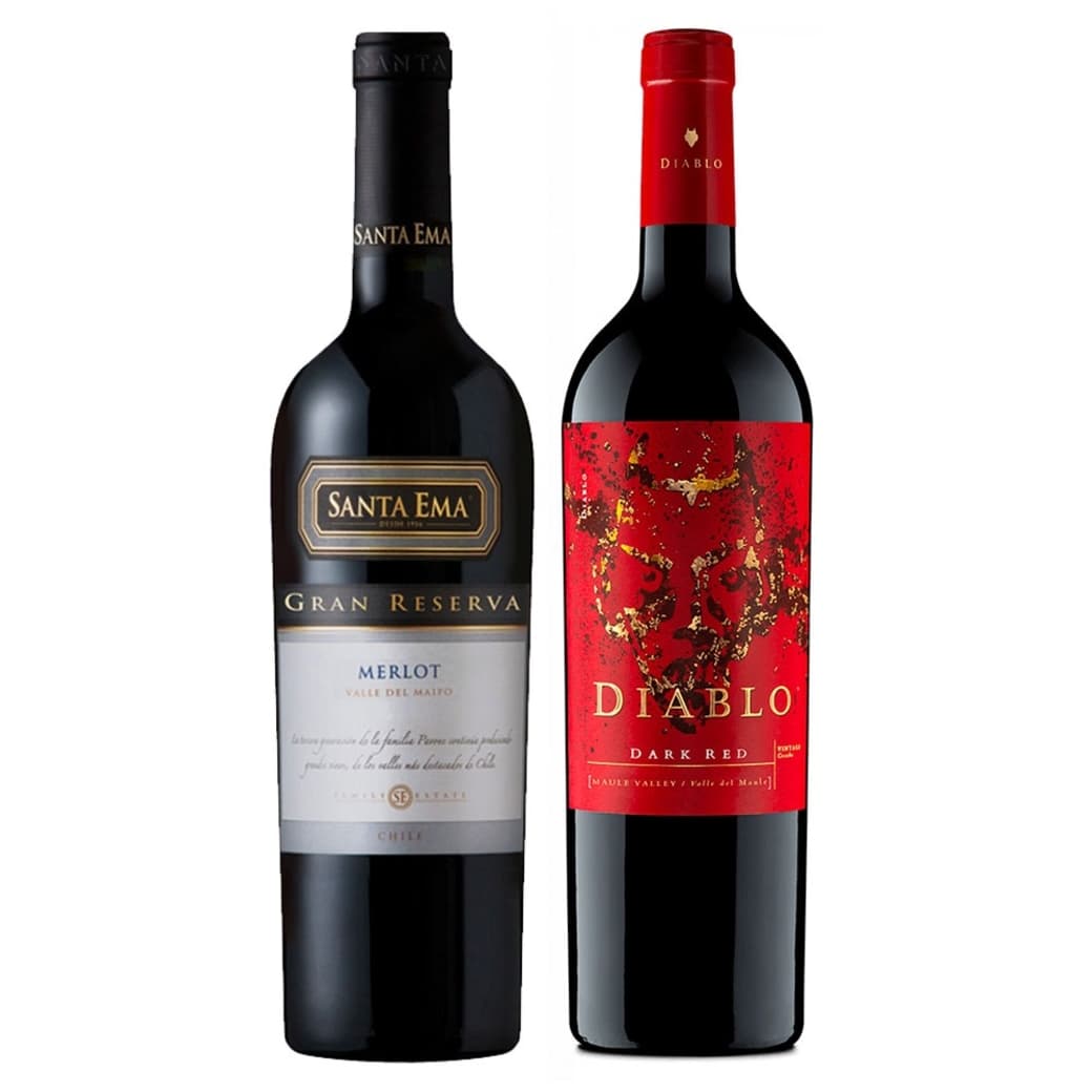 GRAN DUO SANTA EMA DIABLO: 1x Vino Santa Ema Gran Reserva Merlot 750cc + 1x Vino Diablo Dark Red 750cc_1