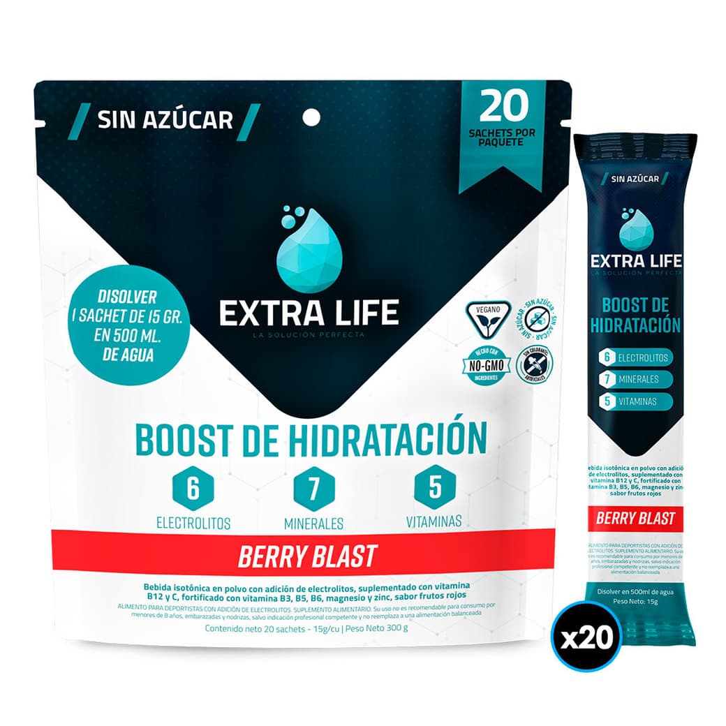 Boost de Hidratación Extra Life Berry Blast (20 Unidades)_1