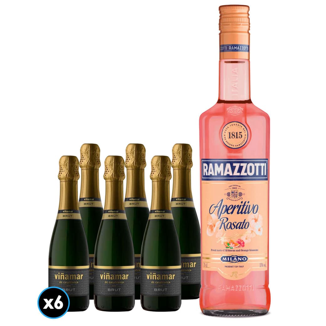 Pack Ramazzotti Viñamar: 6x Viñamar Charmat Brut Botella 375cc + Ramazzotti Rosatto_1