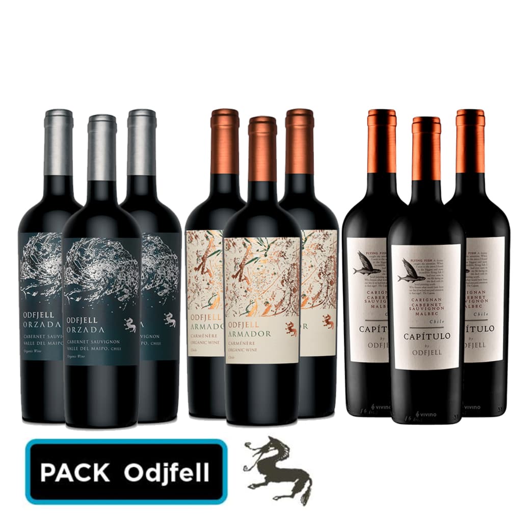 PACK ODFJELL: 3x Vino Odfjell Orzada Cabernet + 3x Vino Odfjell Armador Carmenere + 3x Vino Odfjell Gran Reserva Capítulo Flying Fish (CA/CS/MA)_1