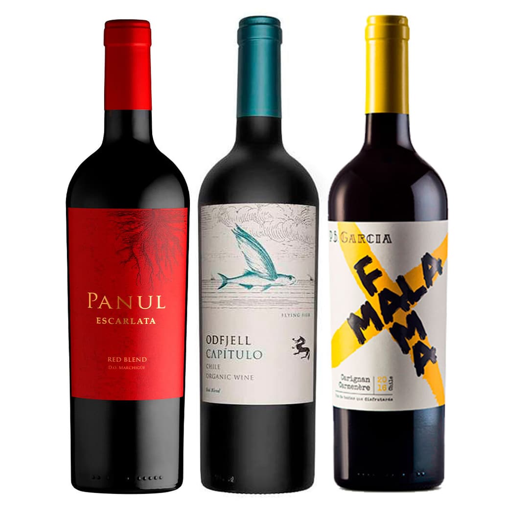 PACK TRIO ENSAMBLAJE: Vino Panul Escarlata Blend 750cc + Vino Odfjell Gran Reserva Capítulo Flying Fish 750cc + Vino PS García Mala Fama Ensamblaje 750cc_1