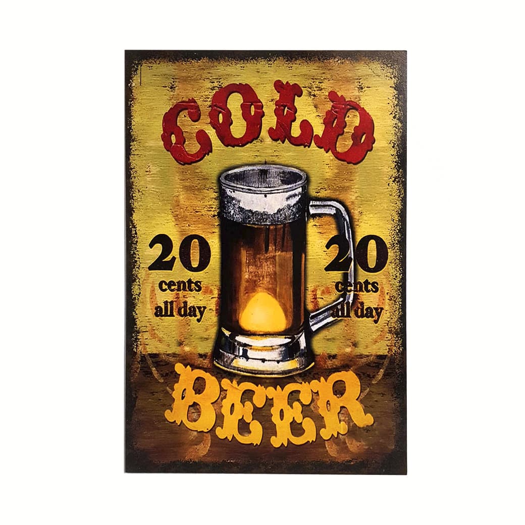 Afiche Cold Beer Madera Vitrificada 20 x 30 cm._1