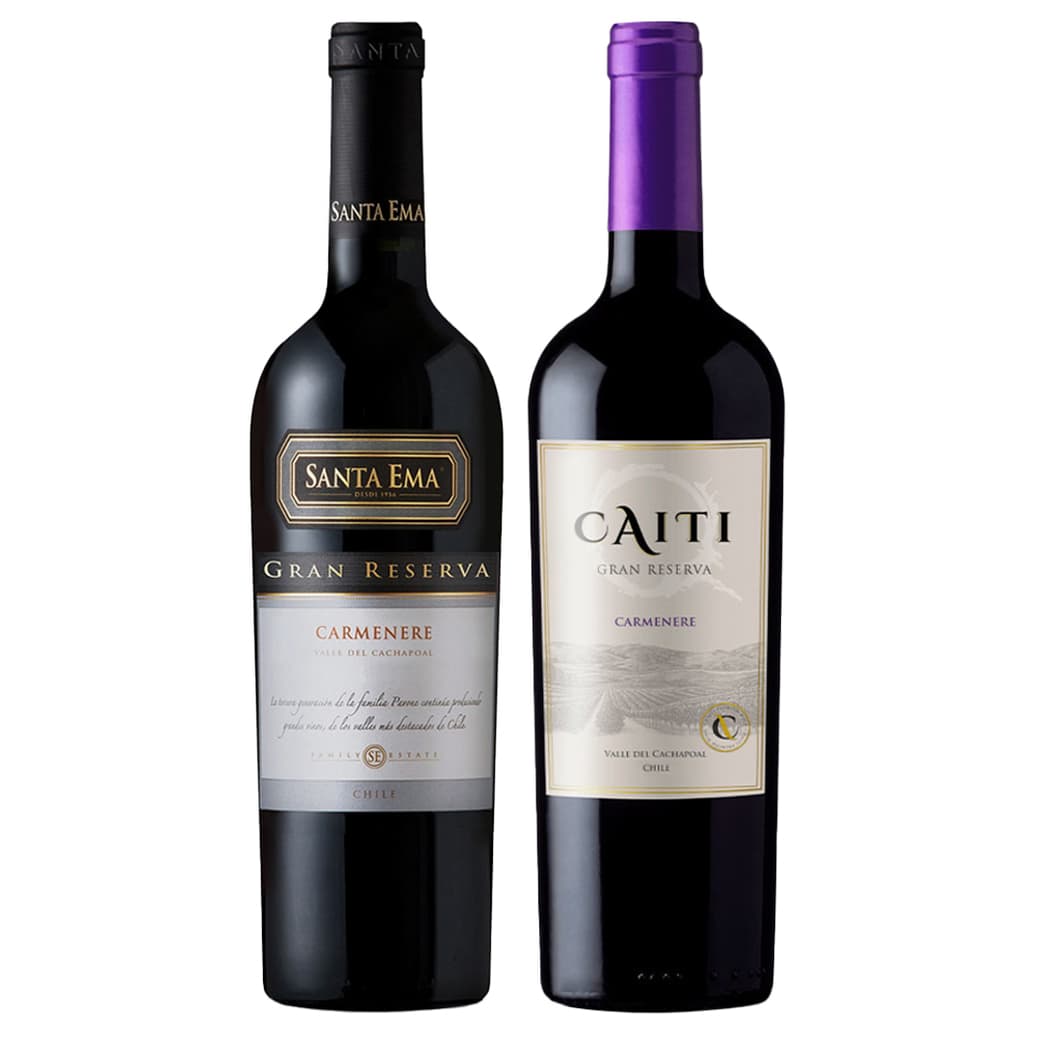DUO CAITI - SANTA EMA (Carmenere): 1x Vino Santa Ema Gran Reserva Carmenere 750cc + 1x Vino Caiti Gran Reserva Carmenere 750cc_1
