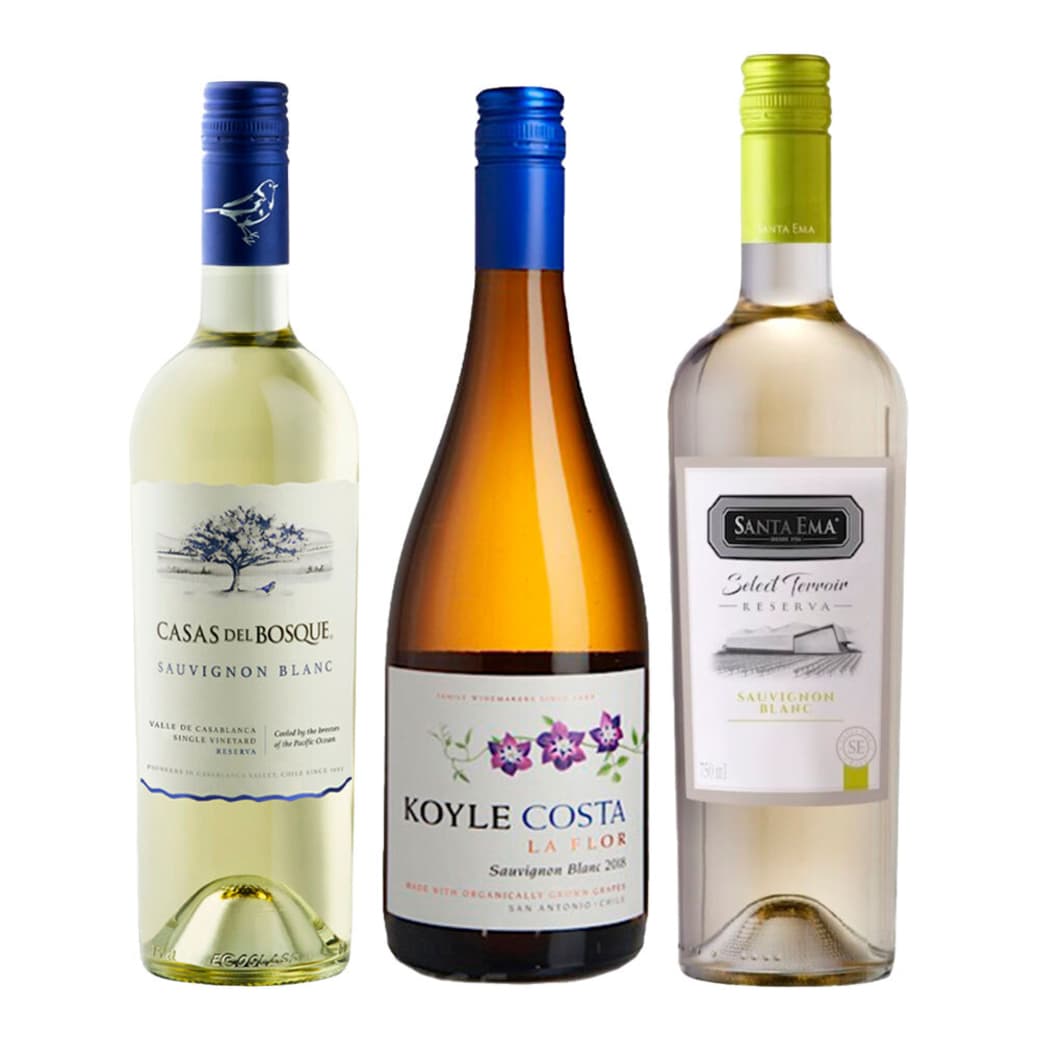 GRAN TRIO SAUVIGNON BLANC Nº5: 1x Vino Casas del Bosque Reserva Sauvignon Blanc 750cc + 1x Vino Santa Ema Select Terroir Reserva Sauvignon Blanc 750cc + 1x Vino Koyle Costa La Flor Gran Reserva Sauvignon Blanc 750cc_1