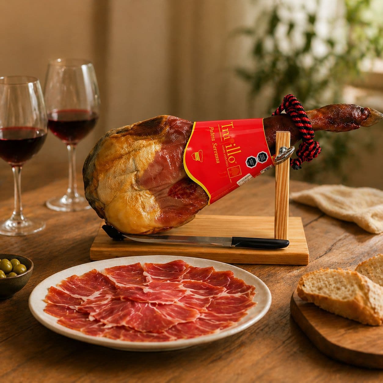 Paleta Jamón Serrano Trujillo Et. Roja con Atril y Cuchillo_2