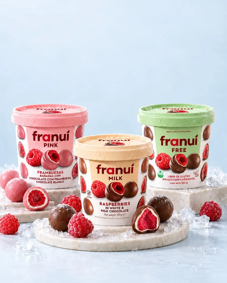 Frambuesas bañadas en chocolate Franui Milk, Pink y Free